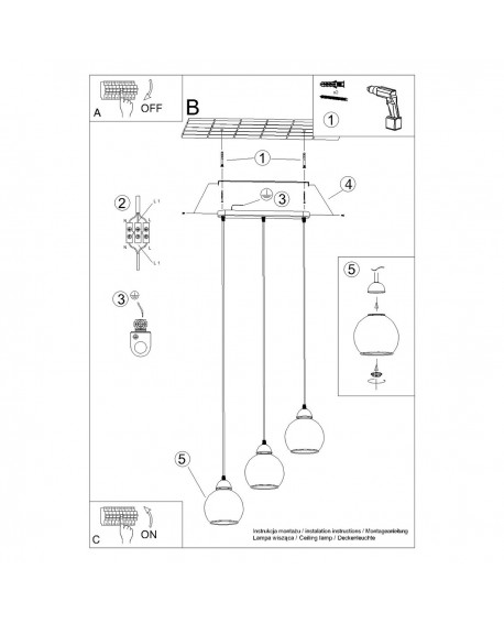 Lampa wisząca ALINO 3 czarna Sollux SL.1142