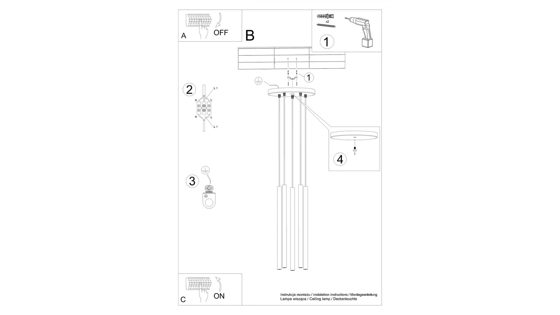Lampa wisząca PASTELO 5P czarna Sollux SL.1176