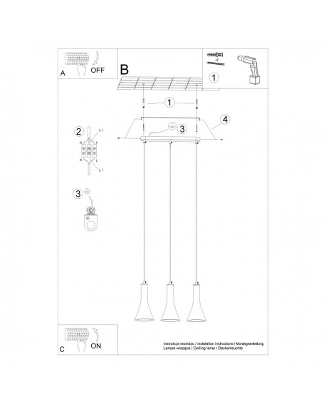 Lampa wisząca REA 3L beton Sollux SL.1225