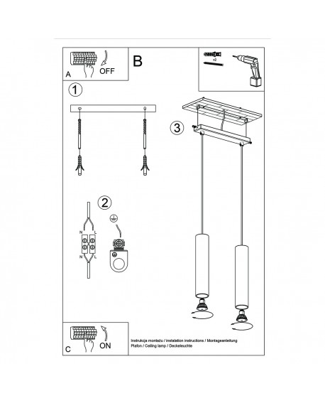Lampa Wisząca LAGOS 2 złoty połysk Sollux SL.1241