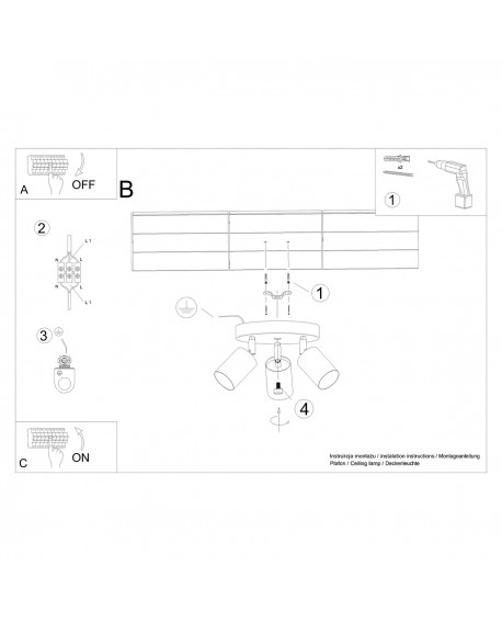 Plafon VERDO 3P czarny Sollux SL.1292