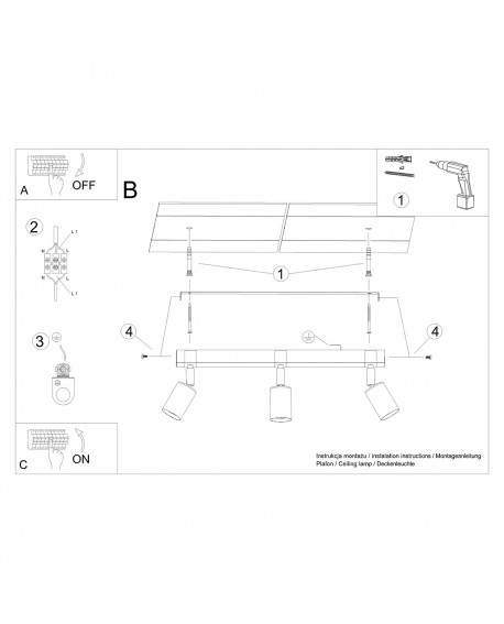 Plafon ZUCA 3 czarny Sollux SL.1297
