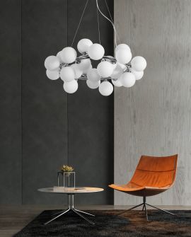 LAMPA WISZĄCA NOWOCZESNA CHROMOWANA BIAŁE KULE MARSIADA 25 LUMINA DECO