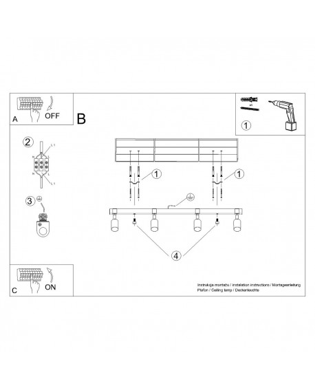 Plafon FAGER 4L czarny Sollux SL.1346