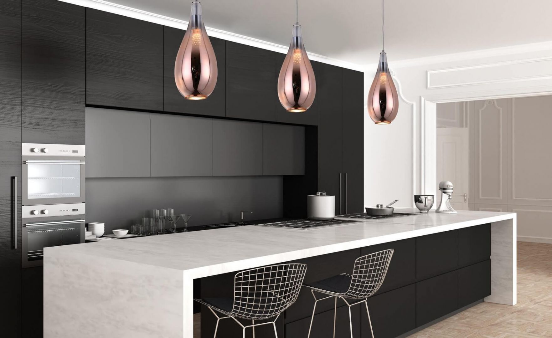 NOWOCZESNA LAMPA WISZĄCA SZKLANA RÓŻOWO-ZŁOTA LAURIS LUMINA DECO