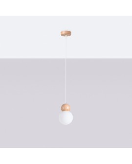 Lampa wisząca PEKKA 1 biała/naturalne drewno Sollux SL.1390