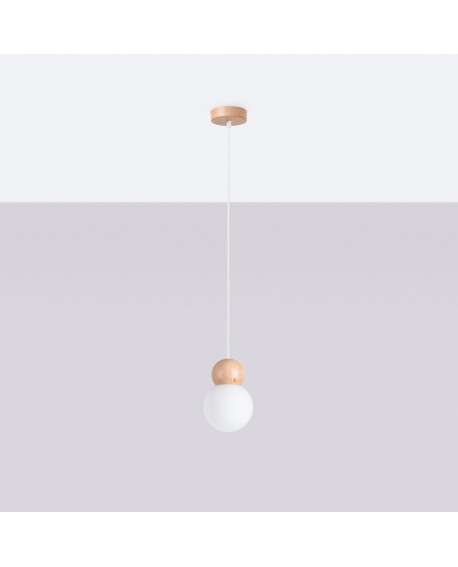Lampa wisząca PEKKA 1 biała/naturalne drewno Sollux SL.1390