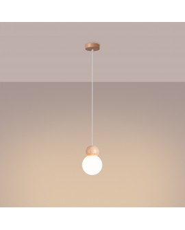 Lampa wisząca PEKKA 1 biała/naturalne drewno Sollux SL.1390