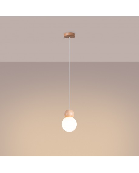 Lampa wisząca PEKKA 1 biała/naturalne drewno Sollux SL.1390