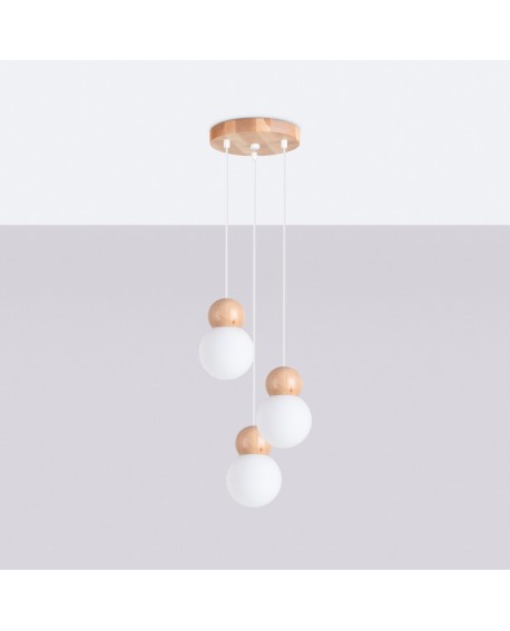 Lampa wisząca PEKKA 3P biała/naturalne drewno Sollux SL.1391
