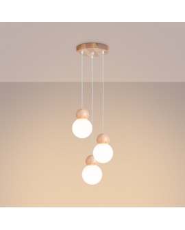 Lampa wisząca PEKKA 3P biała/naturalne drewno Sollux SL.1391