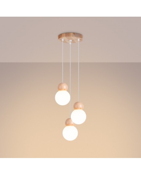 Lampa wisząca PEKKA 3P biała/naturalne drewno Sollux SL.1391