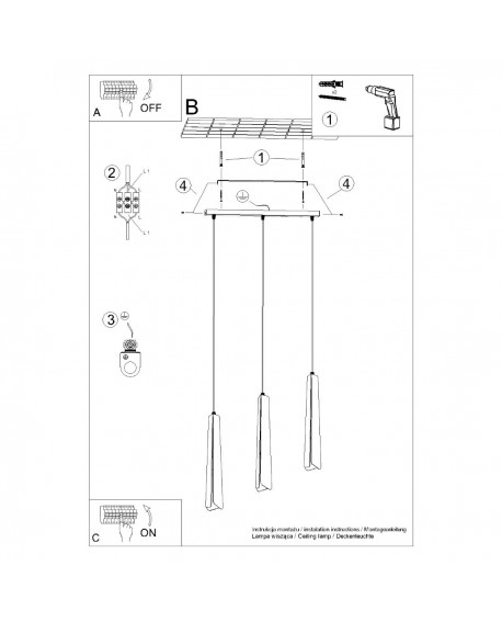 Lampa wisząca PRYSM 3L czarna Sollux SL.1402