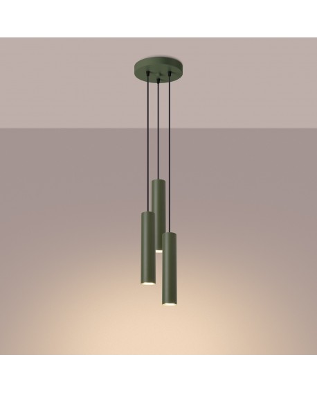 Lampa wisząca LAGOS 3P zielona oliwka Sollux SL.1487