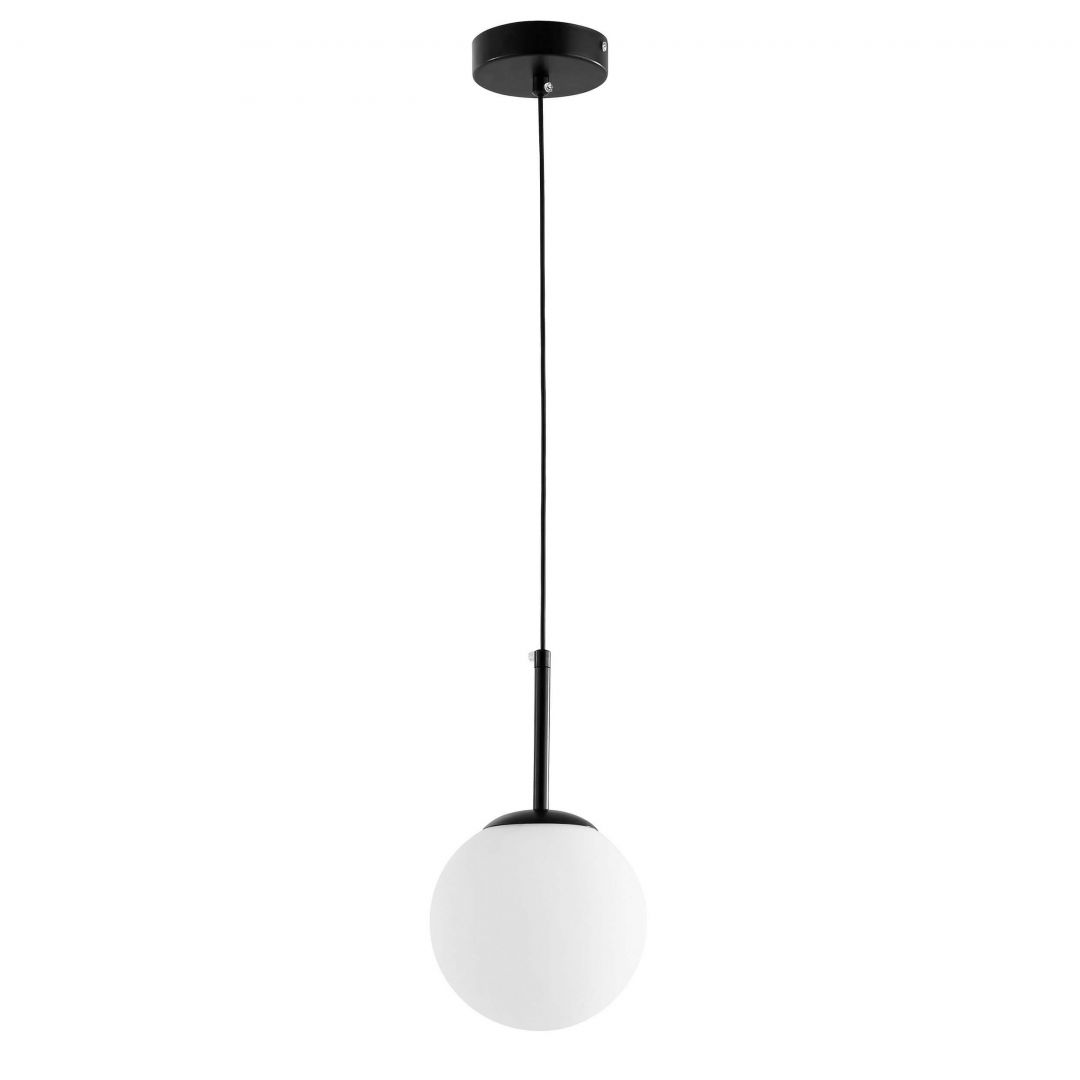Lampa wisząca czarna Fredica 15 Lumina Deco, pojedyncza biała kula na czarnym przewodzie