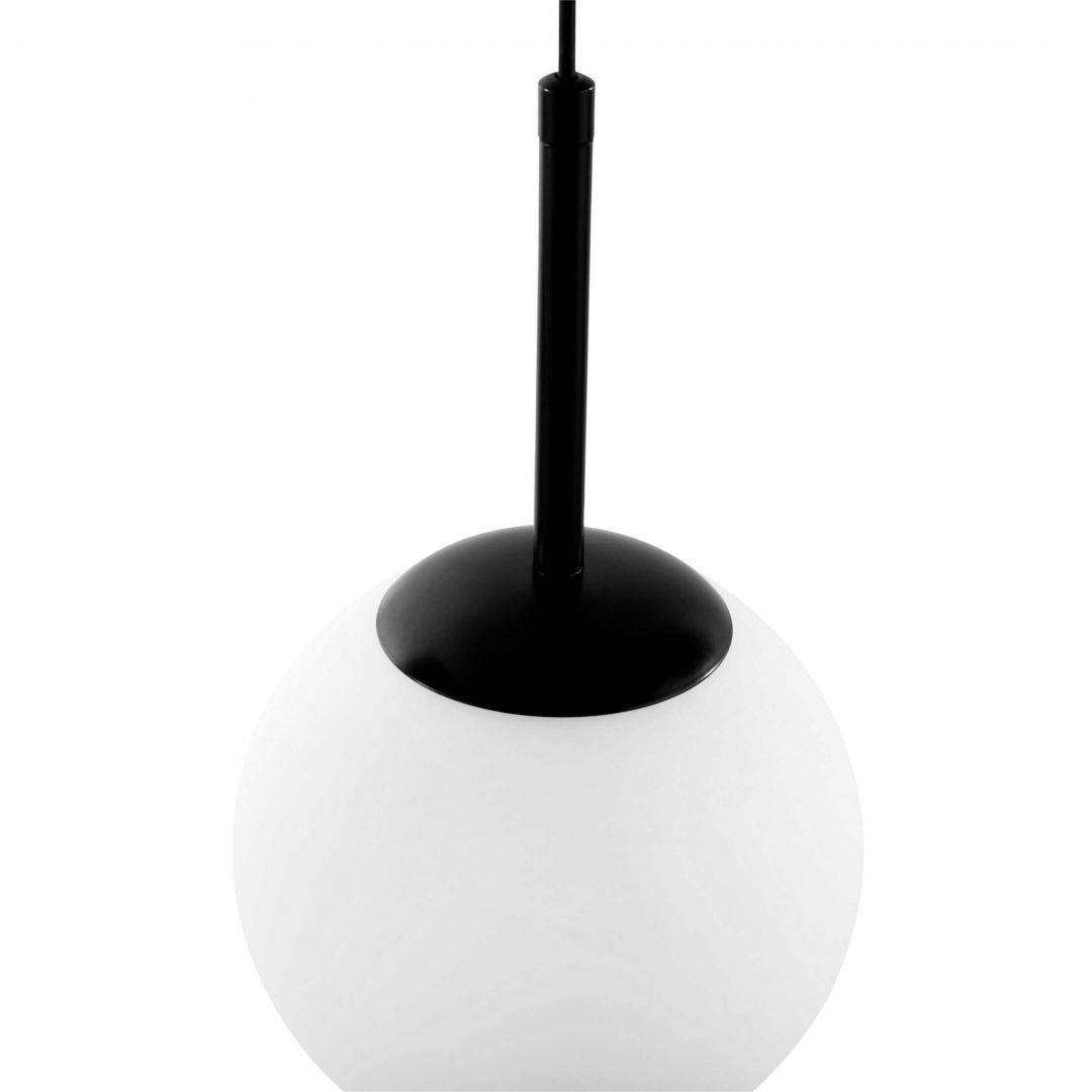Nowoczesna czarna lampa Fredica 15, mleczna kula i czarny stelaż w stylu modern