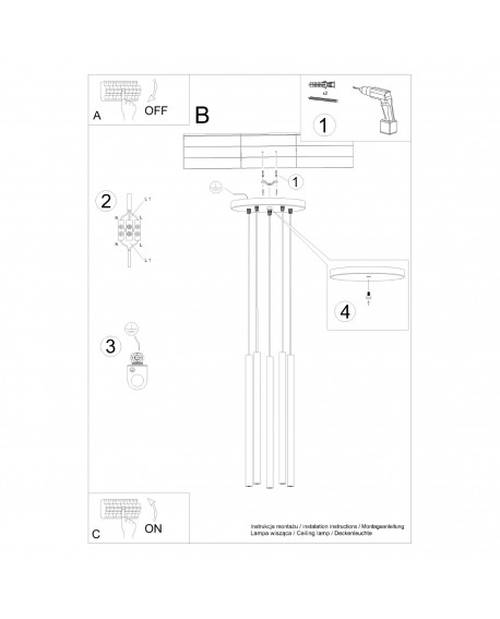 Lampa wisząca PASTELO 5P ochra czerwona Sollux SL.1528