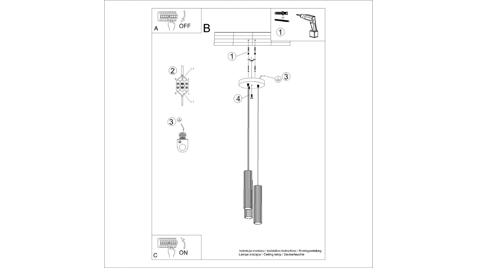 Lampa wisząca KARBON 3P biały Sollux SL.1538