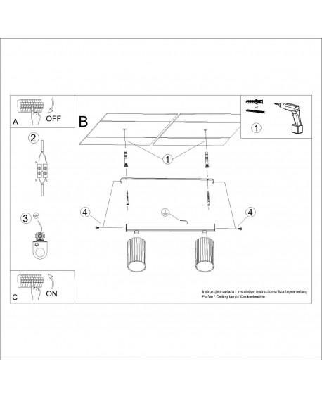 Plafon KARBON 2 złoty Sollux SL.1561