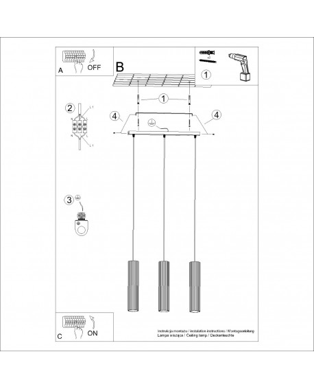 Lampa wisząca KARBON 3L beżowy Sollux SL.1594