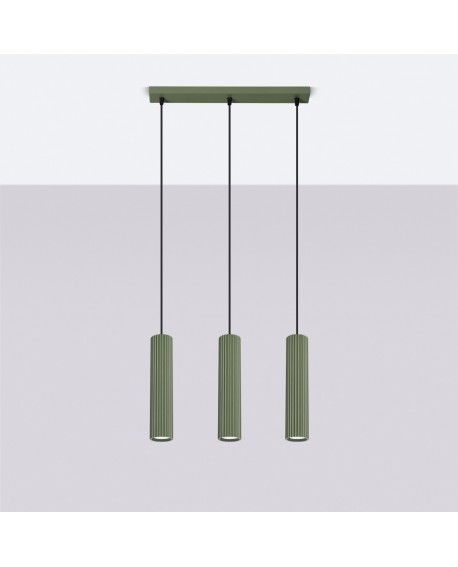 Lampa wisząca KARBON 3L zielona oliwka Sollux SL.1613