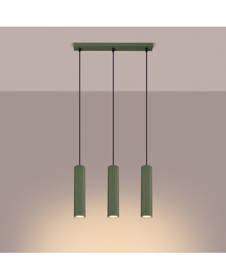 Lampa wisząca KARBON 3L zielona oliwka Sollux SL.1613