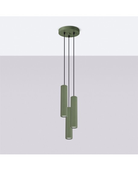 Lampa wisząca KARBON 3P zielona oliwka Sollux SL.1614