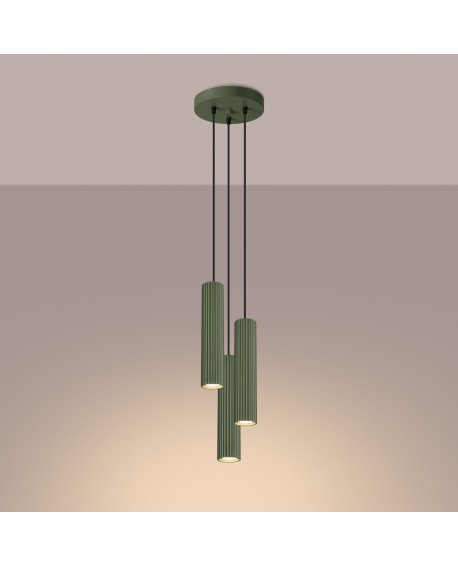 Lampa wisząca KARBON 3P zielona oliwka Sollux SL.1614