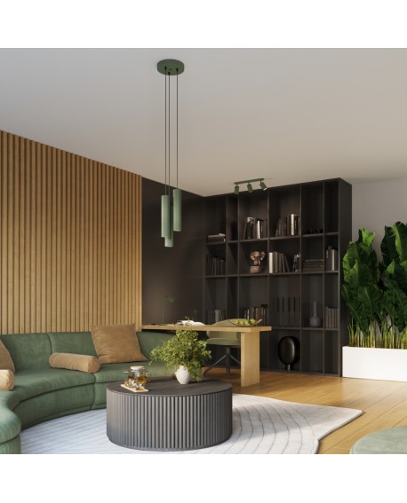 Lampa wisząca KARBON 3P zielona oliwka Sollux SL.1614