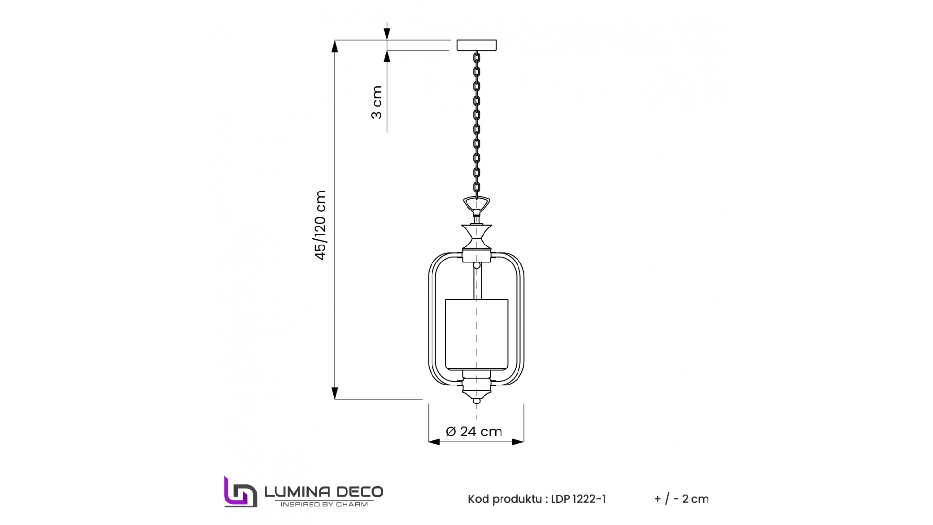 Lampa wisząca ATLANTA W1 złota szczotkowana z regulacją wysokości (45-120 cm) i szerokością 24 cm, klasyczny design z szklanym 