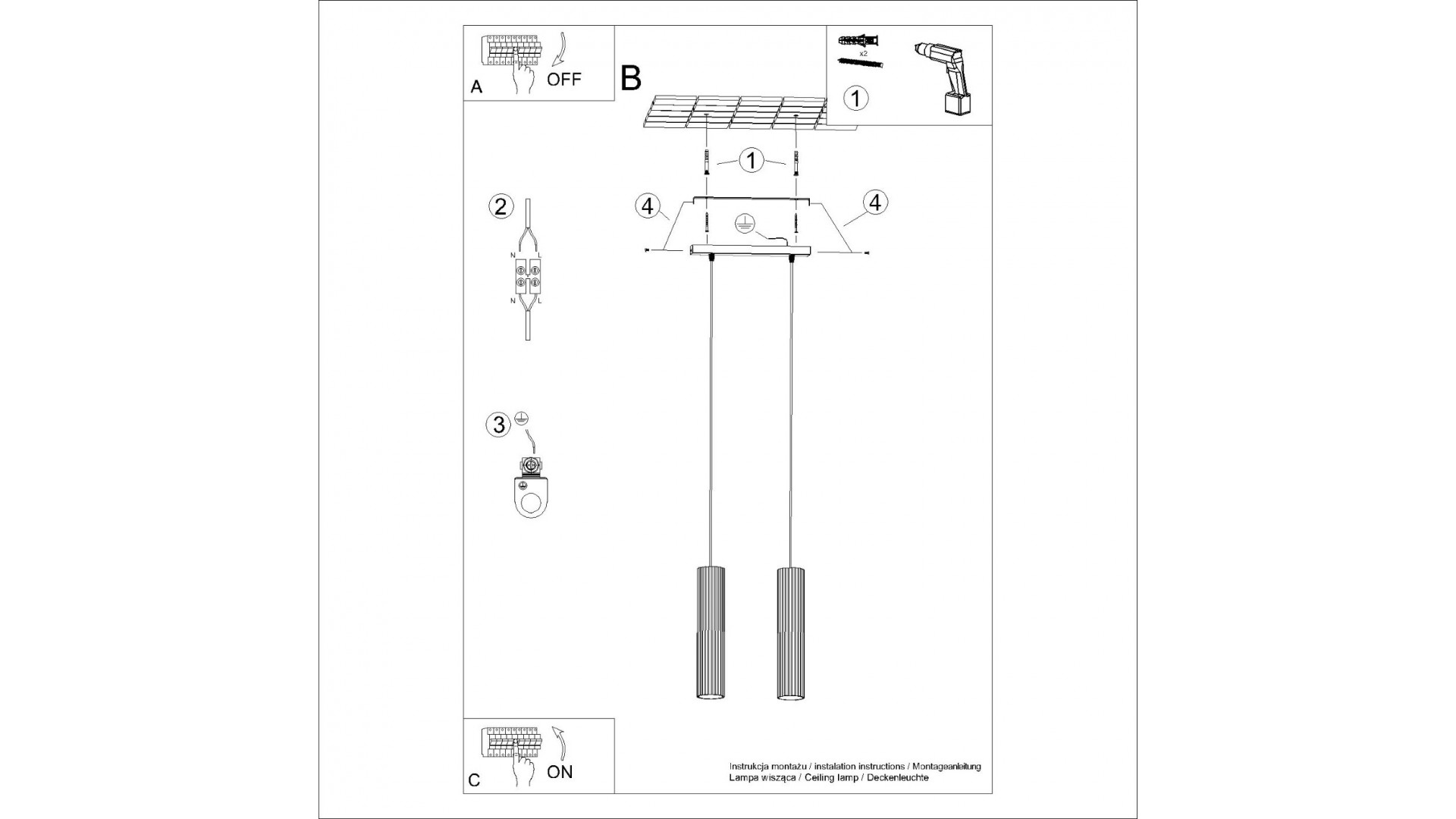 Lampa wisząca KARBON 2 ochra czerwona Sollux SL.1631