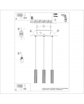Lampa wisząca KARBON 3L ochra czerwona Sollux SL.1632