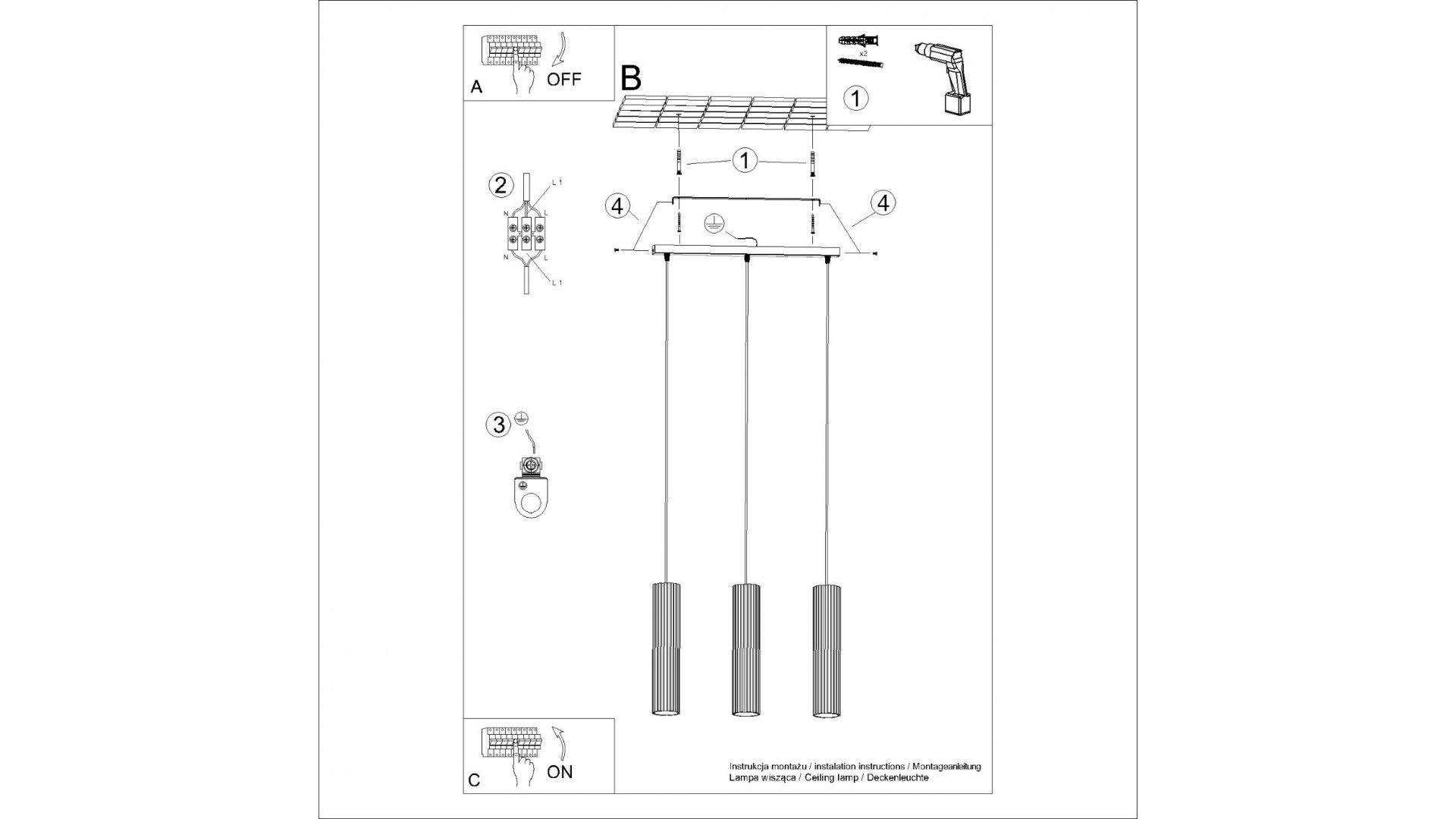 Lampa wisząca KARBON 3L ochra czerwona Sollux SL.1632