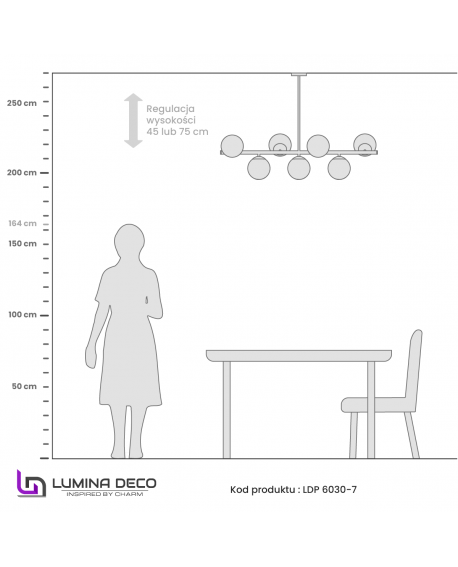 LAMPA WISZĄCA SUFITOWA NOWOCZESNA CHROM FREDICA W7 LUMINA DECO