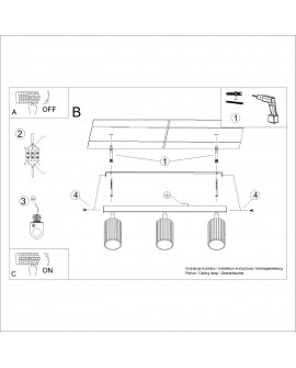 Plafon KARBON 3L ochra czerwona Sollux SL.1638