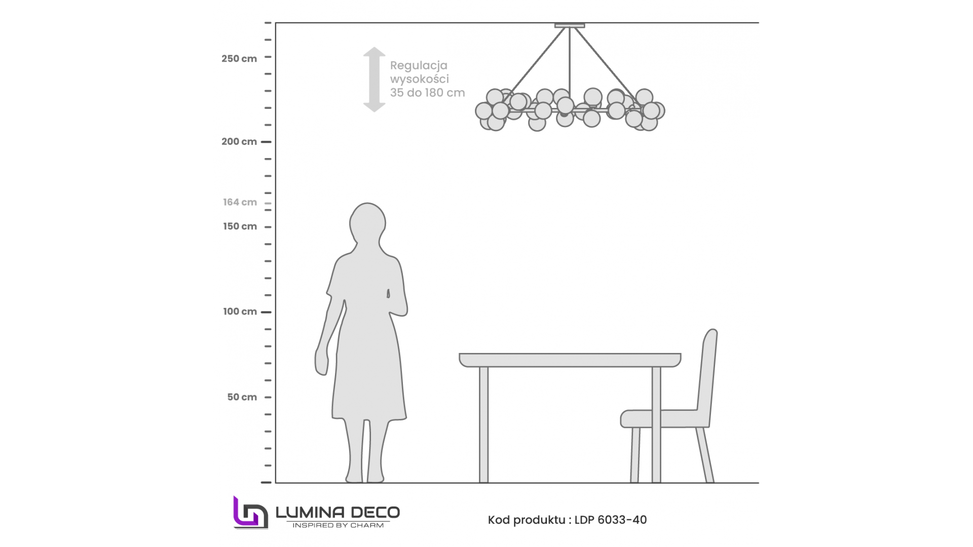 Lampa Marsiada 40, detal złotego stelaża i białych kul, eleganckie nowoczesne oświetlenie sufitowe