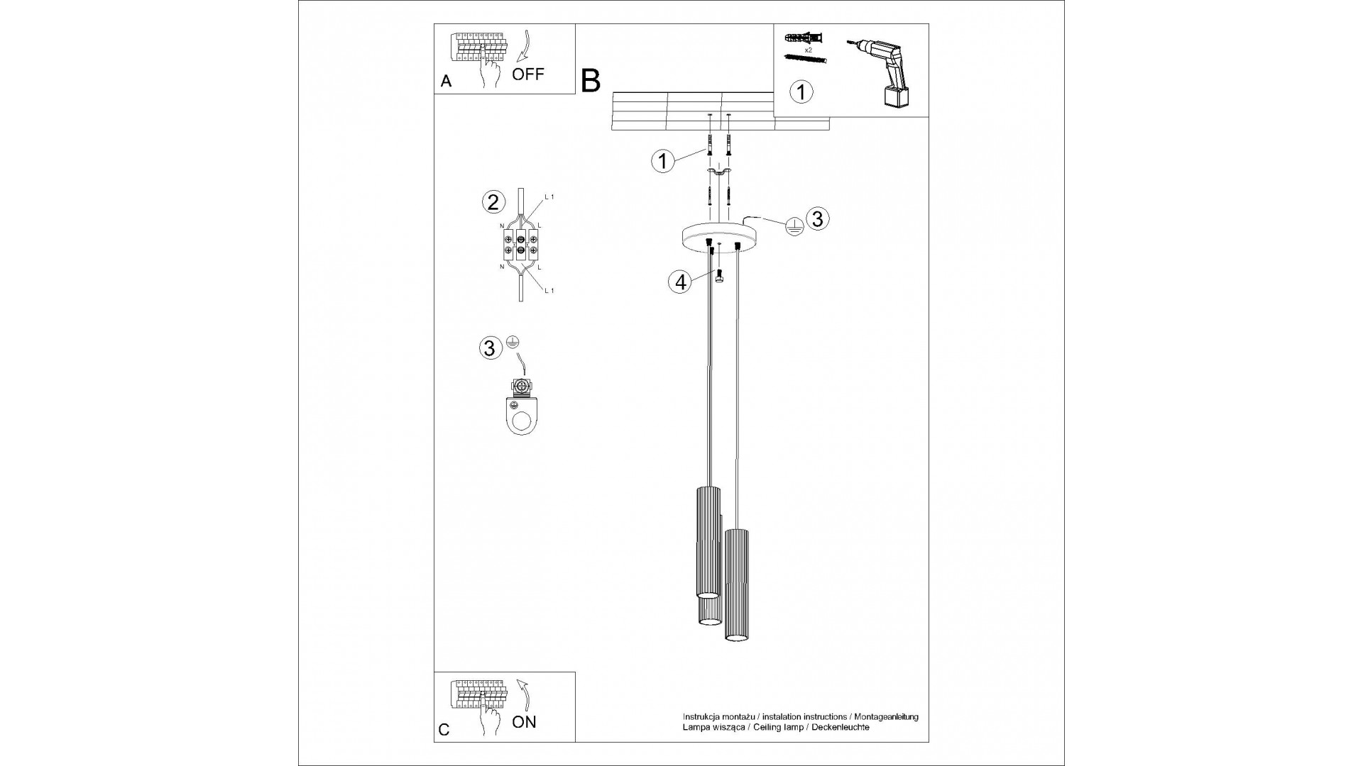 Lampa wisząca KARBON 3P taupe Sollux SL.1775