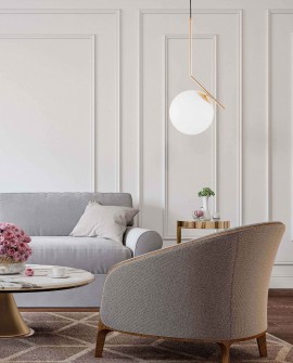 LAMPA WISZĄCA NOWOCZESNA ZŁOTA BIAŁA KULA SORENTO 20 LUMINA DECO