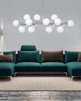 LAMPA WISZĄCA SUFITOWA NOWOCZESNA CHROM BIAŁE KULE PETRICA 16 LUMINA DECO