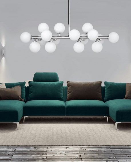 LAMPA WISZĄCA SUFITOWA NOWOCZESNA CHROM BIAŁE KULE PETRICA 16 LUMINA DECO