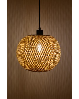SUFITOWA LAMPA WISZĄCA BAMBUSOWA BOHO PLECIONY ŻYRANDOL DO SYPIALNI I SALONU 30 CM