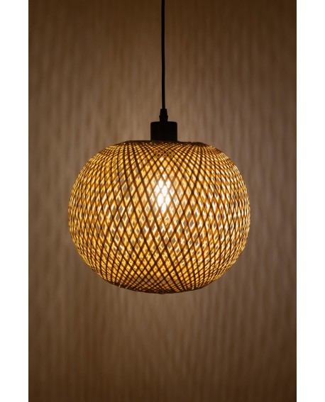 SUFITOWA LAMPA WISZĄCA BAMBUSOWA BOHO PLECIONY ŻYRANDOL DO SYPIALNI I SALONU 30 CM