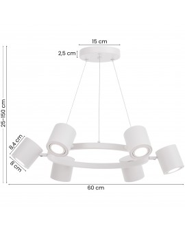 biała lampa wisząca z regulacją wysokości 25-150 cm okrągły stelaż 6 kloszy producent Lampit model Bolt W6