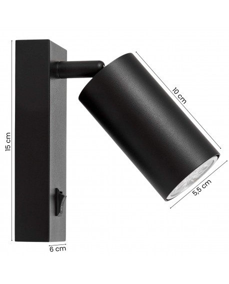 czarny kinkiet metalowy z regulowanym kloszem oświetlenie punktowe producent Lampit model NEO z włącznikiem