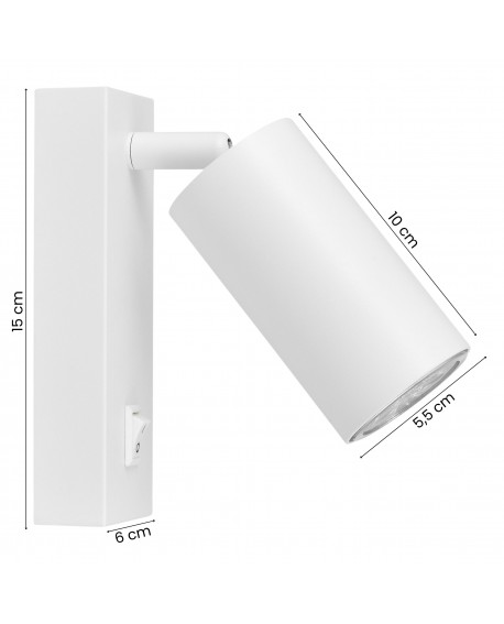 biały kinkiet metalowy z regulowanym kloszem oświetlenie punktowe producent Lampit model NEO z włącznikiem