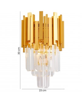 złoty kinkiet kryształowy z dekoracyjnymi złotymi elementami producent Lampit elegancki model Fera do salonu