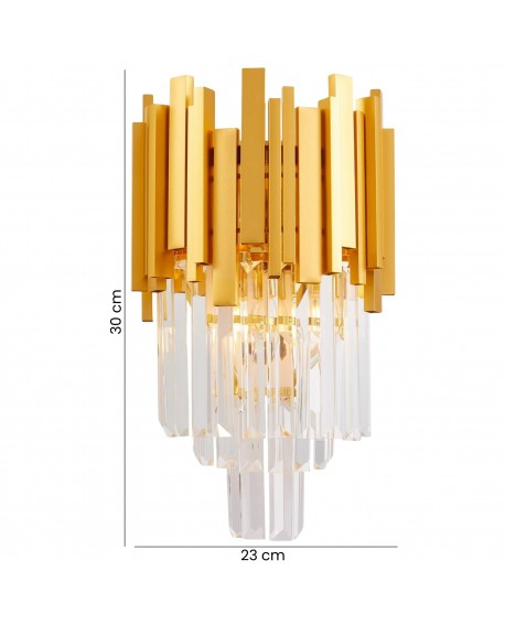 złoty kinkiet kryształowy z dekoracyjnymi złotymi elementami producent Lampit elegancki model Fera do salonu