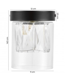 plafon LED sufitowy z czarną oprawą i szklanym kloszem z kryształową strukturą lampa premium model DENI o wymiarach 12x14.5 cm