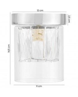 chromowany plafon LED z przezroczystym kloszem i kryształowym wnętrzem lampa sufitowa model DENI 12x14,5 cm