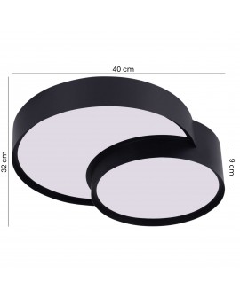 plafon sufitowy LED z dwoma okrągłymi panelami i czarną obudową nowoczesna lampa producenta Lampit model o szerokości 40 cm